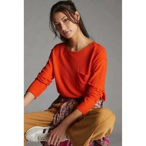 Daily Practice Anthropologie Orange Waffle Knit Pocket Blouse Top Size M NWOT